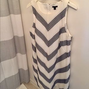 Ann Taylor Navy and White Chevron Dress
